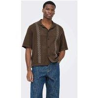 ONLY & SONS Cotton Rich Textured Knitted Polo Shirt Brown