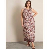 Live Unlimited London Floral Maxi Swing Dress Brown Mix