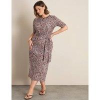 Live Unlimited London Printed Tie Detail Midaxi Column Dress Brown Mix