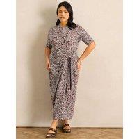 Live Unlimited London Printed Tie Detail Midaxi Column Dress Brown Mix