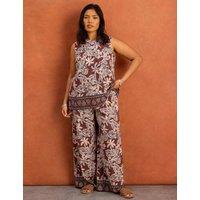 Live Unlimited London Printed Wide Leg Trousers Brown Mix