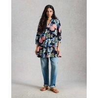 White Stuff Pure Cotton Floral Notch Neck Tunic Navy Mix