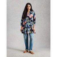 White Stuff Pure Cotton Floral Notch Neck Tunic Navy Mix