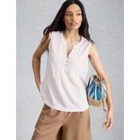 White Stuff Linen Blend Notch Neck Top White