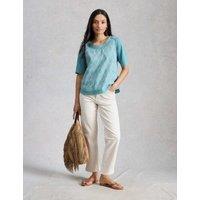 White Stuff Pure Cotton Embroidered T-Shirt Teal Mix