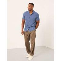 FatFace Linen Blend Striped Short Sleeve Shirt Denim Mix