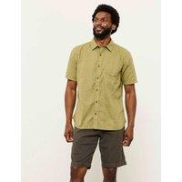 FatFace Regular Fit Linen Blend Short Sleeve Shirt Green Mix