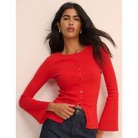 Nobody's Child Pure Cotton Slash Neck Fitted Cardigan Red