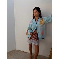 Never Fully Dressed Celestial Jacquard V-Neck Relaxed Cardigan Blue Mix