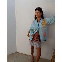 Never Fully Dressed Celestial Jacquard V-Neck Relaxed Cardigan Blue Mix