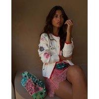 Never Fully Dressed Embroidered Crew Neck Cardigan Cream Mix