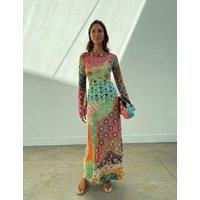 Never Fully Dressed Mesh Printed Slash Neck Midaxi Column Dress Multi