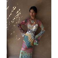 Never Fully Dressed Mesh Printed V-Neck Neck Midaxi Column Dress Multi