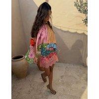 Never Fully Dressed Printed Lace Detail Mini Slip Skirt Pink Mix