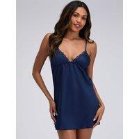 Boux Avenue Kaya Satin Strappy Lace Trim Chemise Navy