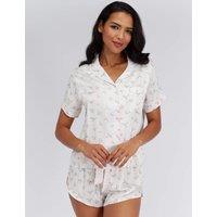 Boux Avenue Satin Floral Short Pyjama Set Ivory Mix