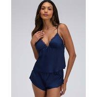 Boux Avenue Kaya Satin Lace Trim Shortie Set Navy