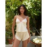 Boux Avenue Kaya Satin Lace Trim Shortie Set Yellow Mix