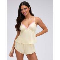Boux Avenue Kaya Satin Lace Trim Shortie Set Yellow Mix