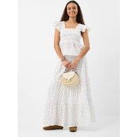 ACCESSORIZE Pure Cotton Frill Shoulder Polka Dot Top White Mix