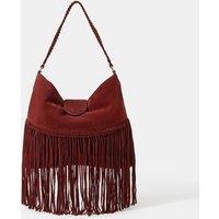 ACCESSORIZE Suede Fringed Shoulder Bag Burgundy