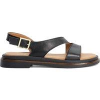 Dune London Leather Asymmetric Buckle Footbed Sandals Black