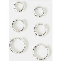 ACCESSORIZE 3 Pack Sterling Silver Plated Hoop Earrings Silver