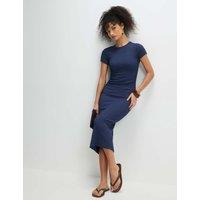 River Island Textured Crew Neck Midi Bodycon Dress Dark Blue