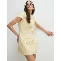 River Island Textured 3D Flower Mini Shift Dress Yellow