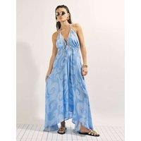 River Island Printed Halter Neck Maxi Beach Dress Blue Mix
