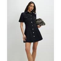 River Island Denim Collared Pleat Front Mini Shirt Dress Black