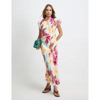 River Island Printed Cowl Neck Midaxi Column Dress Pink Mix