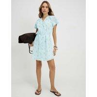River Island Pure Cotton Ditsy Floral V-Neck Mini Dress Blue Mix