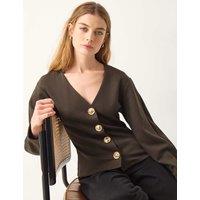 Monsoon Jersey V-Neck Button Detail Top Chocolate