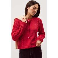 Monsoon Flower Button Cable Knit Cardigan Red
