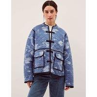 Monsoon Jersey Printed Quilted Jacket Blue Mix
