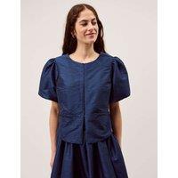 Monsoon Bow Pocket Puff Sleeve Jacket Navy
