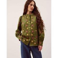 Monsoon Pure Cotton Floral Embroidered Blouse Khaki