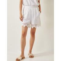 Monsoon Linen Blend Floral Lace Trimmed Shorts White