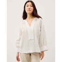 Monsoon Pure Linen V-Neck Blouse White