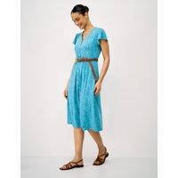 Crew Clothing Jersey Floral V-Neck Midi Skater Dress Turquoise