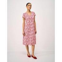 Crew Clothing Jersey Floral V-Neck Midi Skater Dress Cherry Red