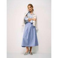 Crew Clothing Pleated Midi Skirt with Linen Light Blue