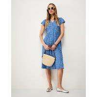 Crew Clothing Jersey Floral V-Neck Midi Skater Dress Blue Mix