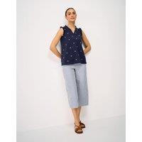 Crew Clothing Pure Cotton Embroidered Frill Detail Vest Navy