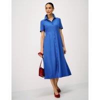 Crew Clothing Lyocell Rich Midi Shirt Dress Mid Blue
