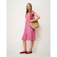 Crew Clothing Jersey Floral V-Neck Midi Skater Dress Pink Mix