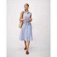 Crew Clothing Pure Cotton Midi Shirt Dress Light Blue Mix