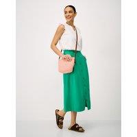 Crew Clothing Midi A-Line Skirt with Linen Emerald