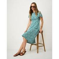 Crew Clothing Jersey Floral Midi Waisted Dress Green Mix